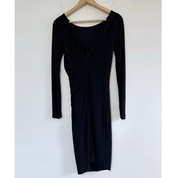 BADGLEY MISHKA deep navy blue scoop neck side ruched midi cocktail dress - Picture 5 of 7
